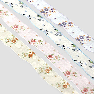 フラワーラバーファブリックリボン 4色 幅25/50㎜ 長さ9M
