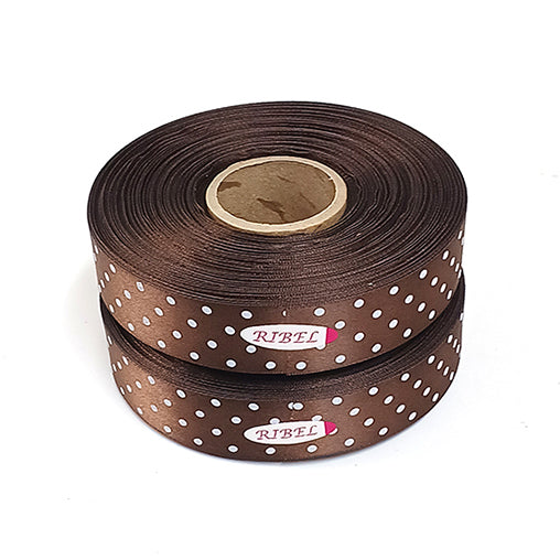 ドットプリント無光サテン dark brown/white 幅25㎜ 長さ22M
