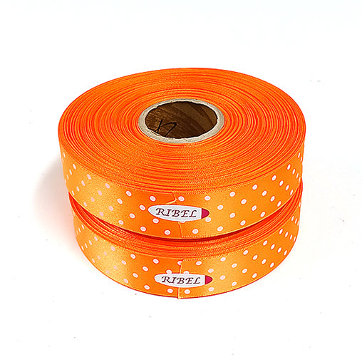 ドットプリント無光サテン orange/white 幅25㎜ 長さ22M