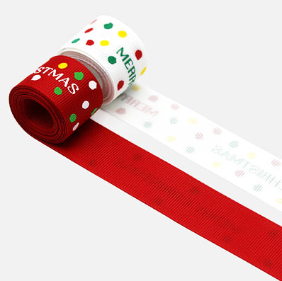 クリスマステキストグログランリボン Red/White 幅26㎜ 長さ22/90M
