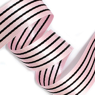 #25 pink&black サテンストライプ 幅15/25㎜ 長さ22M