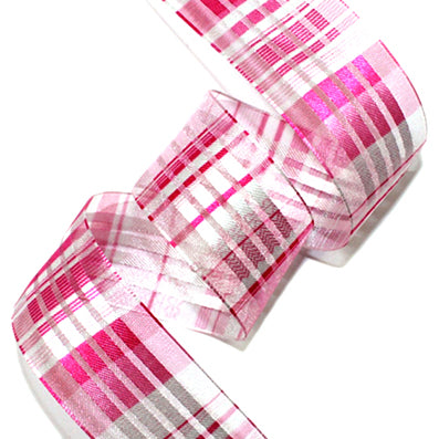 #01 pink チェックオーガンジーリボン 幅16/26/36㎜ 長さ21M