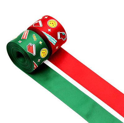 クリスマスキャラクターリボン Red/Green 幅25㎜ 長さ22/90M