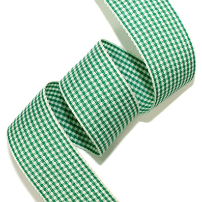 #17 green/cream 小紋チェックリボン 幅15/25㎜ 長さ45M