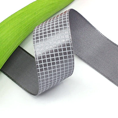 #24 darkgray-white チェックプリントサテン 幅25/40㎜ 長さ22M