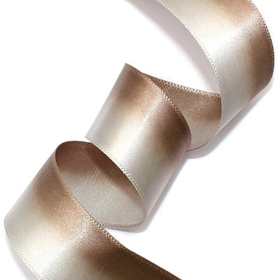 #24 gray&mocca 2色グラデーション 片面有光サテン 幅15/25㎜ 長さ22M