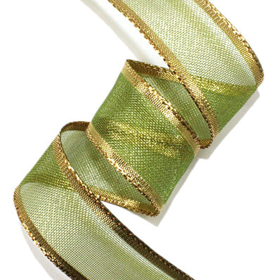 #04 khaki スチール金糸リボン 幅25㎜ 長さ13M