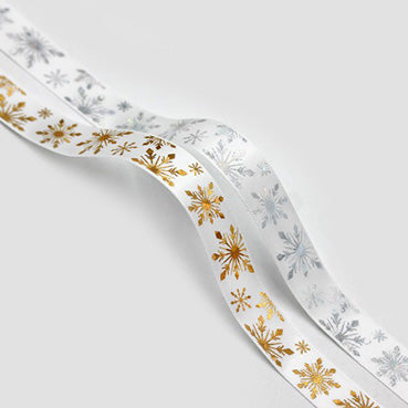 雪の花 クリスマスリボン Silver/Gold 幅16㎜ 長さ22/90M