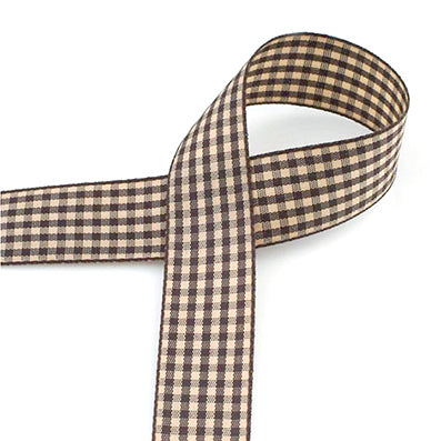 #07 brown/beige チェックリボン 幅15/25㎜ 長さ45M