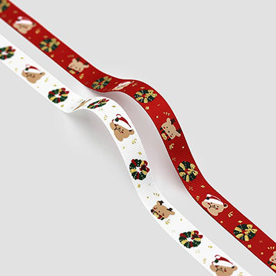 クリスマスキャラクターリボン White/Red 幅12㎜ 長さ22/90M