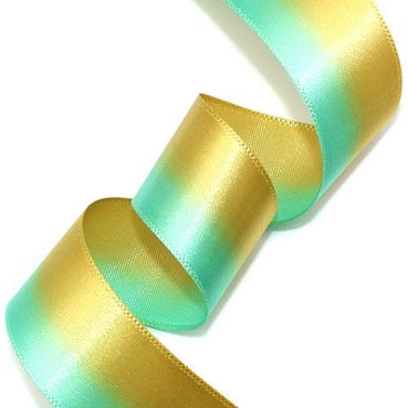 #17 mint&gold 2色グラデーション 片面有光サテン 幅15/25㎜ 長さ22M