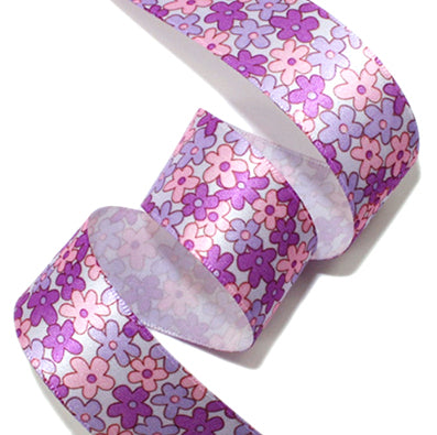 #03 violet コスモスプリントサテン 幅25㎜ 長さ14M