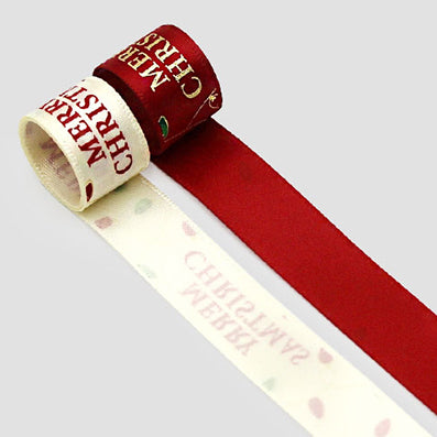 クリスマステキストリボン ivory/red 幅16㎜ 長さ22/90M