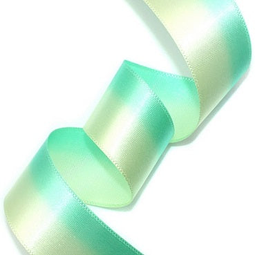 #03 mint&cream 2色グラデーション 片面有光サテン 幅15/25㎜ 長さ22M