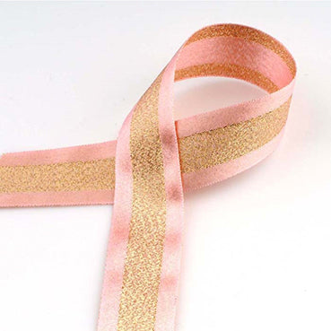 #04 淡紅色(たんこうしょく)＆ゴールド 両面ラインメタル 幅15/25㎜ 長さ40M