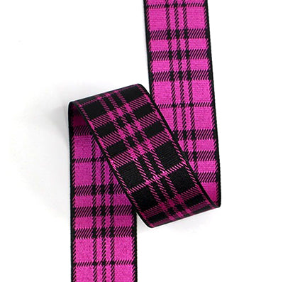 #08 ブラック&チェリーピンク チェックジャカード 幅25/40㎜ 長さ18M