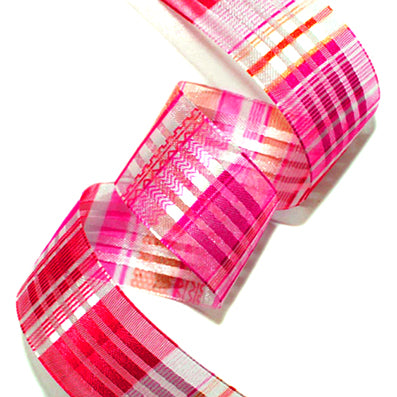 #09 red チェックオーガンジーリボン 幅16/26/36㎜ 長さ21M