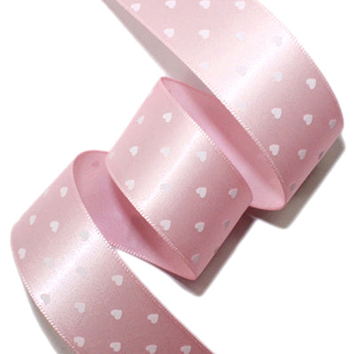 ハートプリントサテン pink/white 幅15/25㎜ 長さ14M