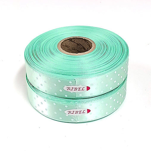 ドットプリント無光サテン mint/white 幅25㎜ 長さ22M