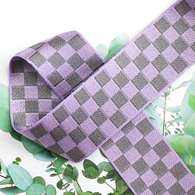 #14 グレー&バイオレット チェース柄ジャカード 幅25/40㎜ 長さ18M