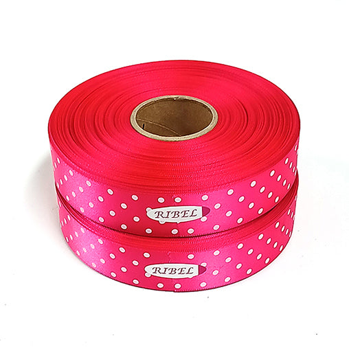ドットプリント無光サテン deep cherry/white 幅25㎜ 長さ22M