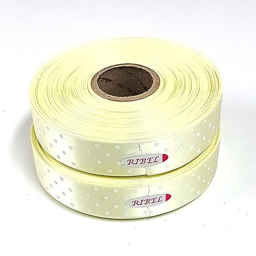 ドットプリント無光サテン cream/white 幅25㎜ 長さ22M