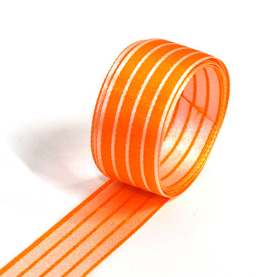 #09 orange 両面ストライプサテン 幅15/25㎜ 長さ15/45M