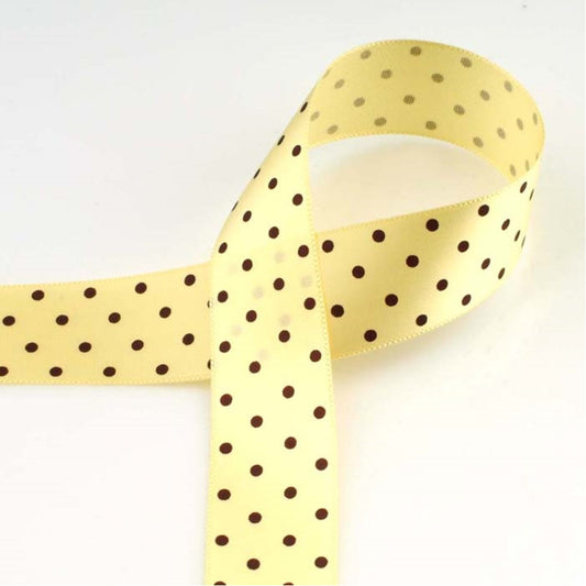 [柄入り・サテン]ドット Yellow/Brown 幅15/25㎜ 長さ22M