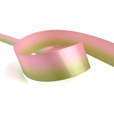#05 pink&khaki 2色グラデーション 片面有光サテン 幅15/25㎜ 長さ22M