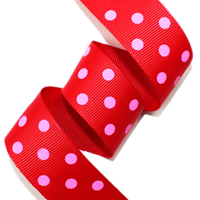ドット(中) プリントグログラン Red/Pink 幅15/25㎜ 長さ22M