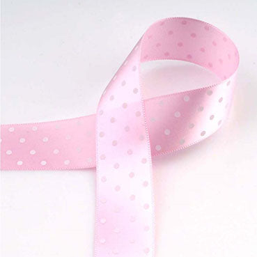 [柄入り・サテン]ドット Pink/White 幅15/25㎜ 長さ22M