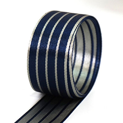 #22 navy 両面ストライプサテン 幅15/25㎜ 長さ27M