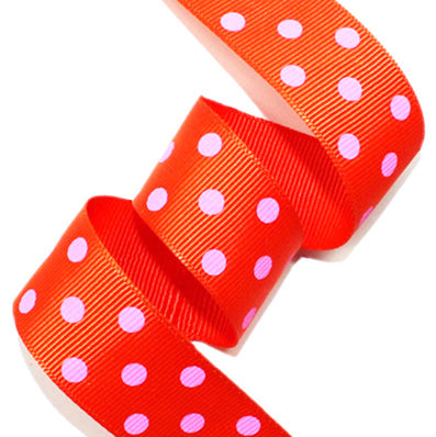 ドット(中) プリントグログラン Orange/Pink 幅15/25㎜ 長さ22M