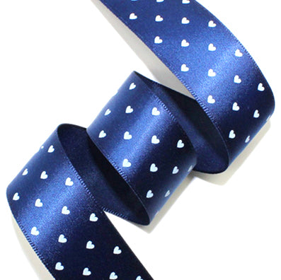 ハートプリントサテン navy/white 幅15/25㎜ 長さ14M