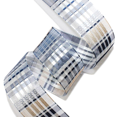 #10 navy チェックオーガンジーリボン 幅16/26/36㎜ 長さ21M