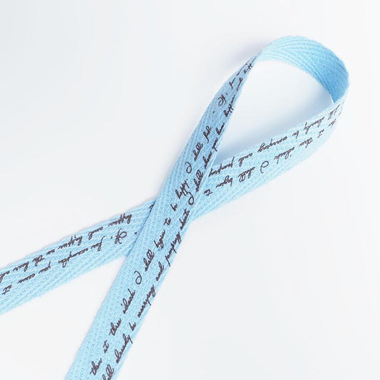 アルファベット柄 ヘリンボーン 空色(そらいろ) 幅10㎜ 長さ22M