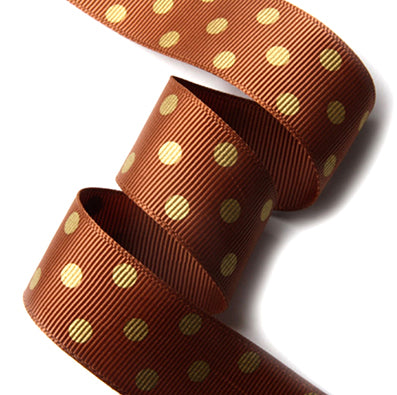 #08 brown ゴールドドットプリントグログラン 幅25㎜ 長さ22M