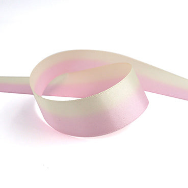 #02 cream&L.pink 2色グラデーション 片面有光サテン 幅15/25㎜ 長さ22M
