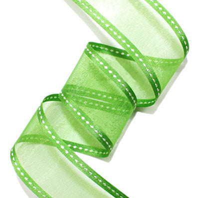#14 yellow green サテンオーガンジーステッチ 幅10/16/26㎜ 長さ22M