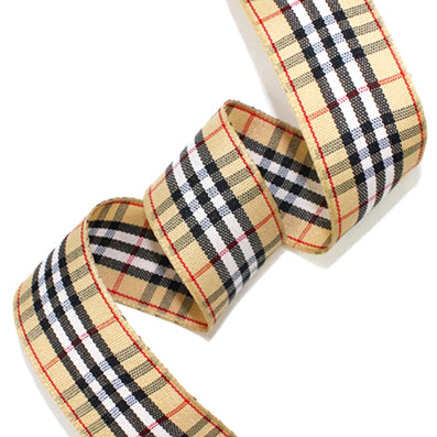 #08 beige クラシックチェックリボン 幅15/25㎜ 長さ14M
