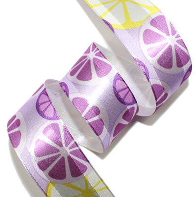 #03 light violet オレンジプリントサイドラインサテン 幅25㎜ 長さ22M