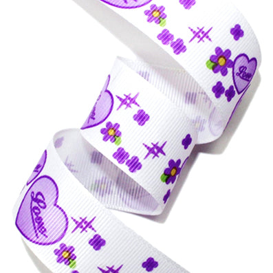 #04 light violet ラブハートプリントグログラン 幅15/25㎜ 長さ22M