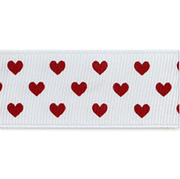 #02 white/red ハートプリントグログラン 幅15/25㎜ 長さ22M