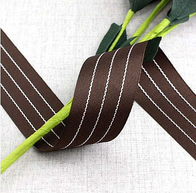 #04 brown 平織ストライプリボン 幅25㎜ 長さ45M