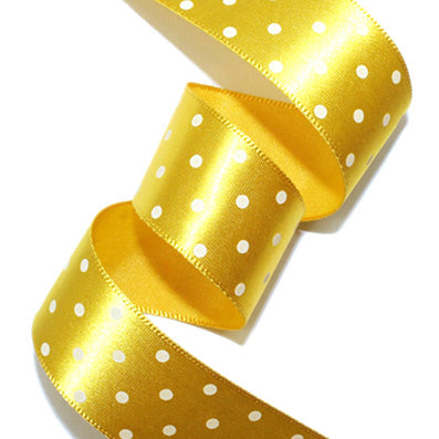 ドットプリントサテン gold yellow/white 幅15/25㎜ 長さ14M