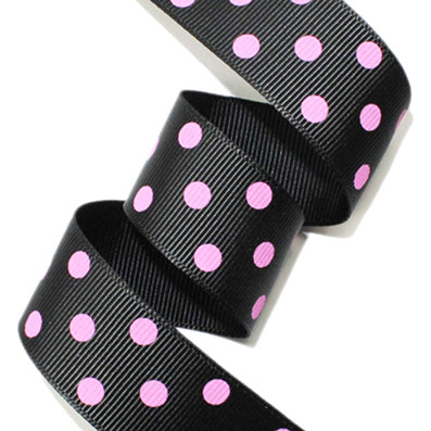 ドット(中) プリントグログラン Black/Pink 幅15/25㎜ 長さ22M