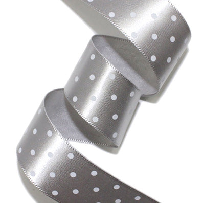 ドットプリントサテン gray/white 幅15/25㎜ 長さ14M
