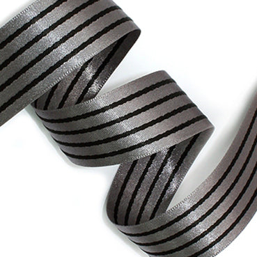 #28 dark gray&black サテンストライプ 幅15/25㎜ 長さ22M