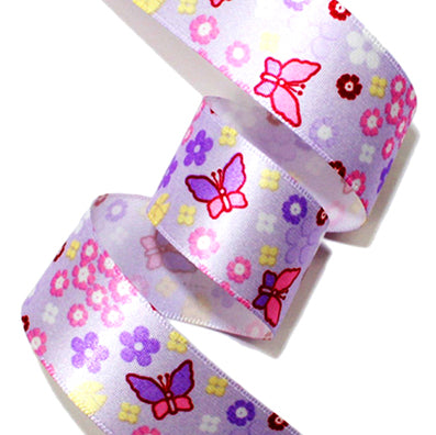 #03 violet バタフライプリントサテン 幅25/40㎜ 長さ22M