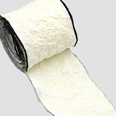 ホワイトフラワー ジャカードリボン ivory 幅50㎜ 長さ9M